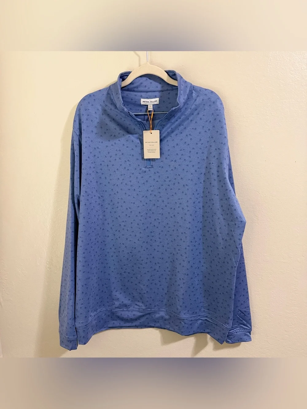 Peter Millar Perth Carts Performance Quarter Zip Pullover Blue Print NWT Men L